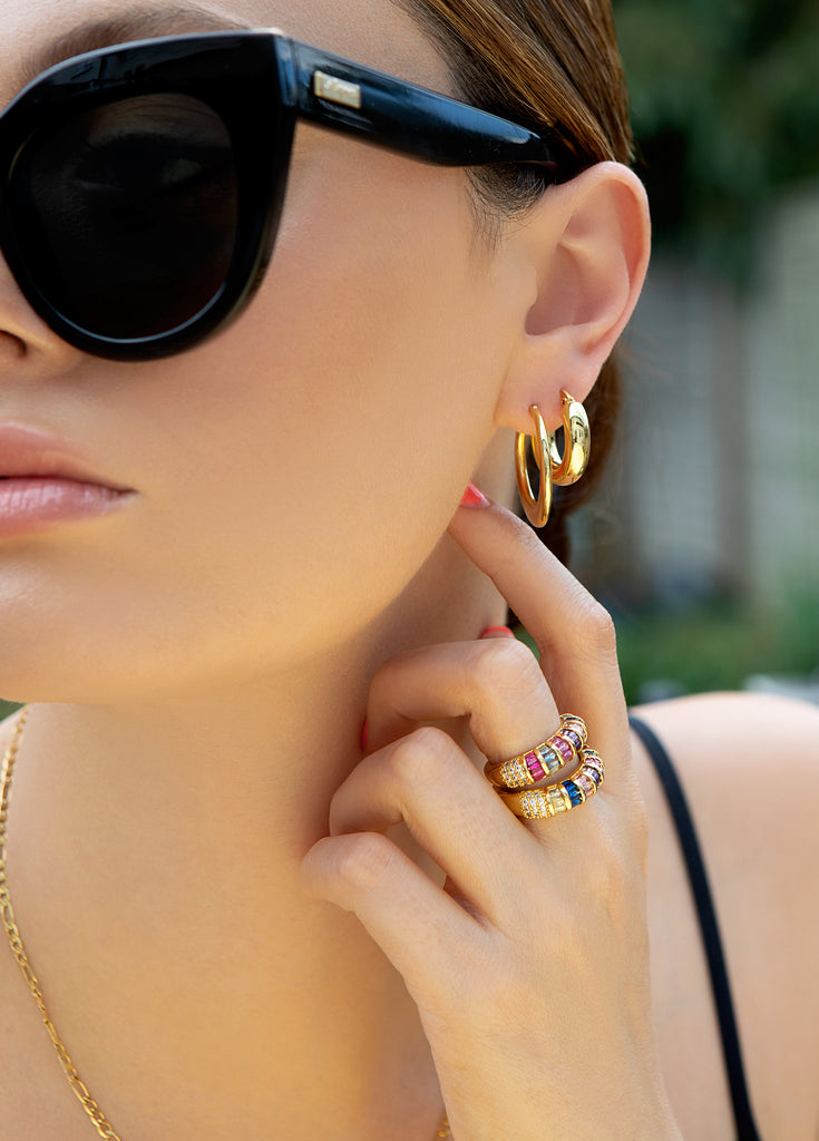 Gold geometric bag hoop earrings