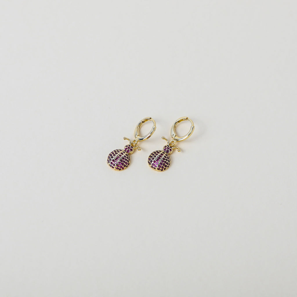 Ruby crystal accented Ladybird drop earrings