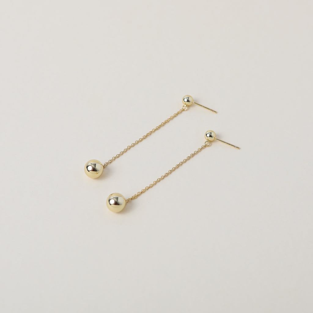 Gold Sphere & chain Drop Earrings