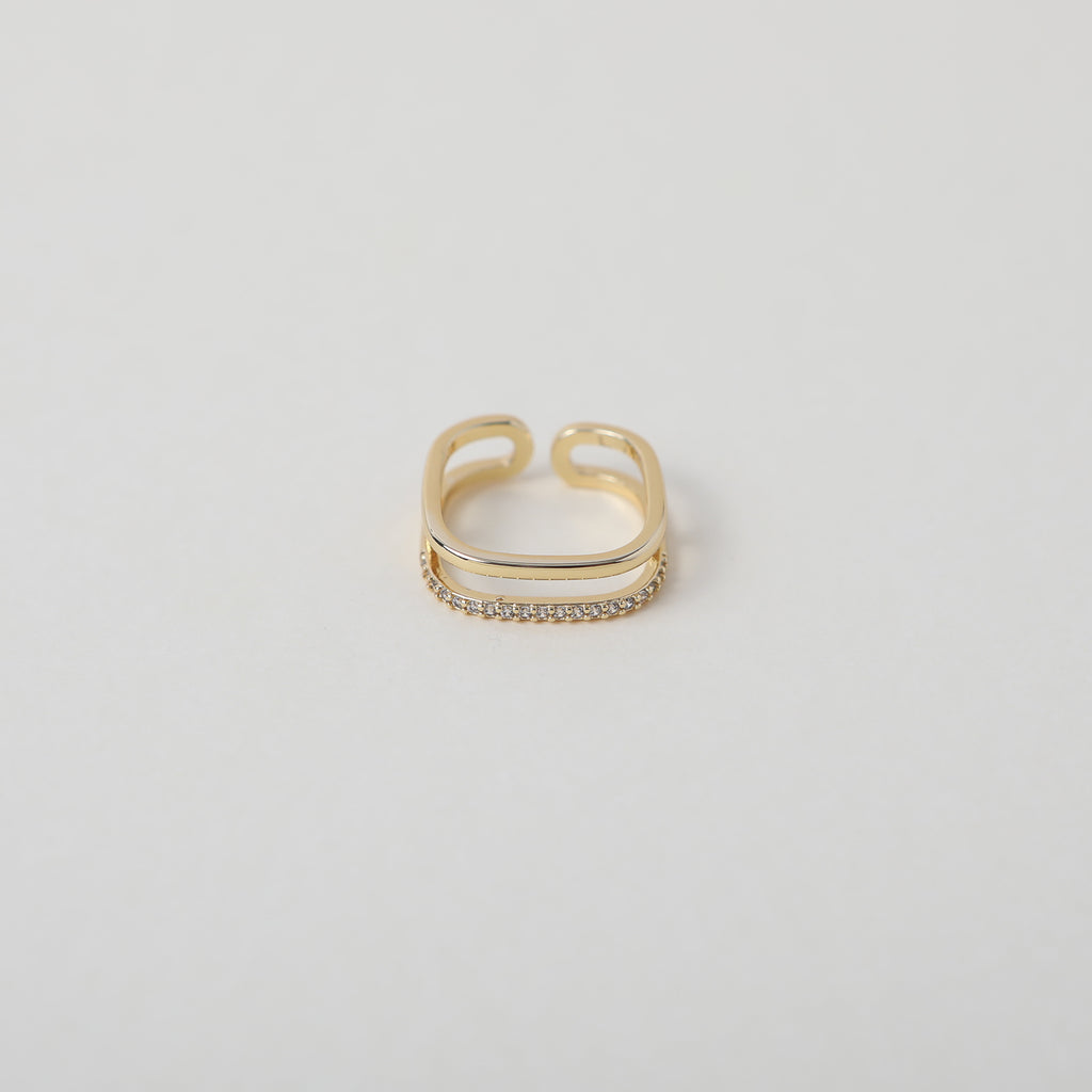 Square geometric shaped gold & crystal ring