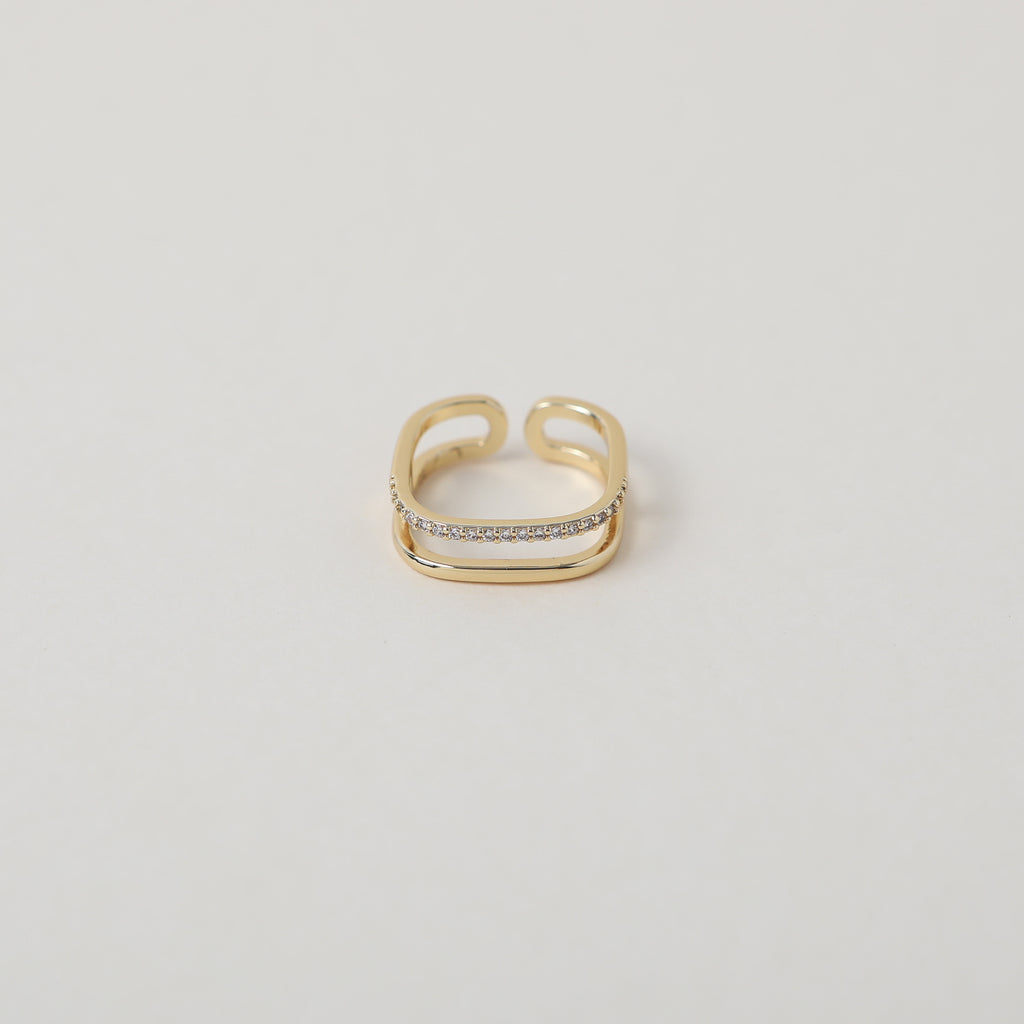 Square geometric shaped gold & crystal ring