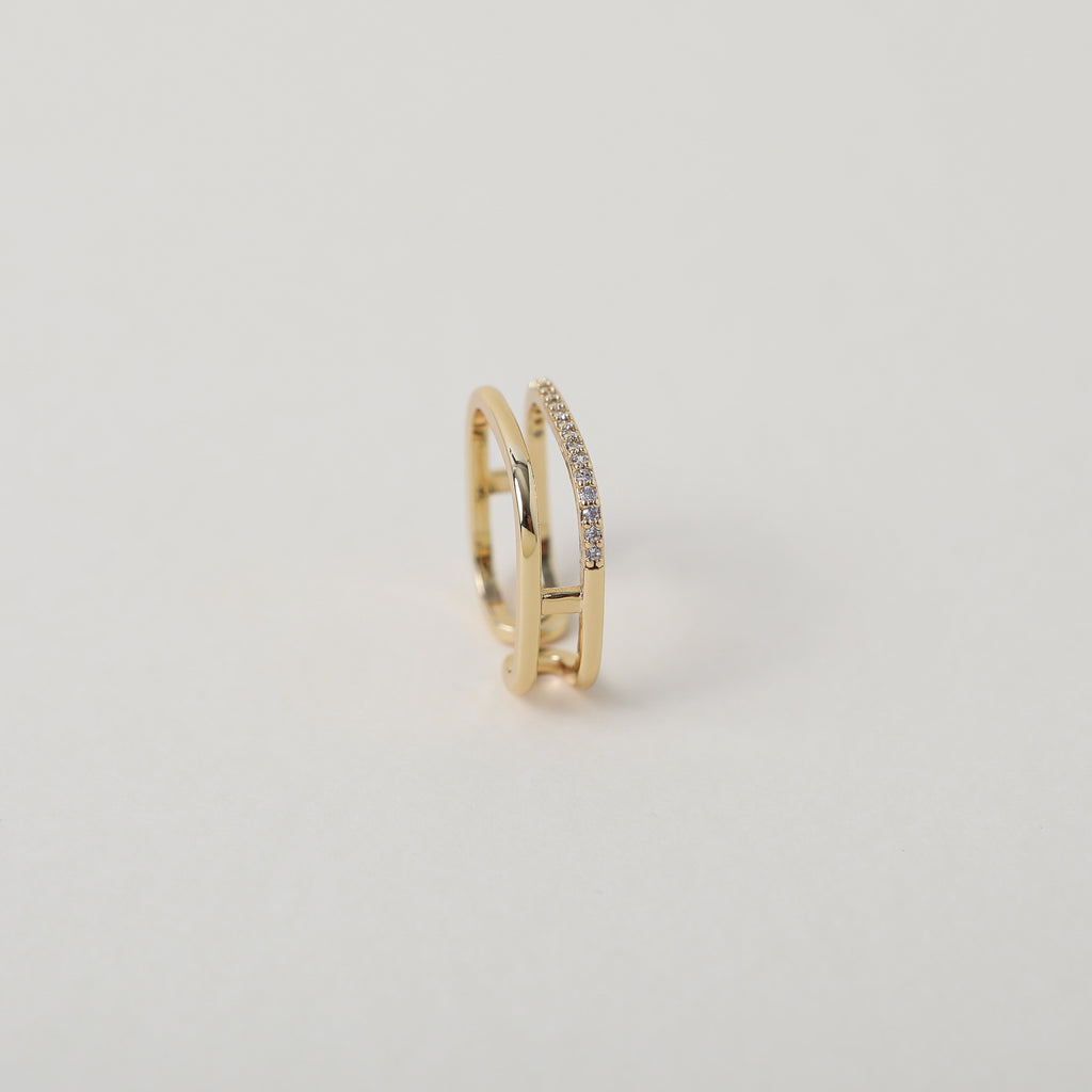 Square geometric shaped gold & crystal ring