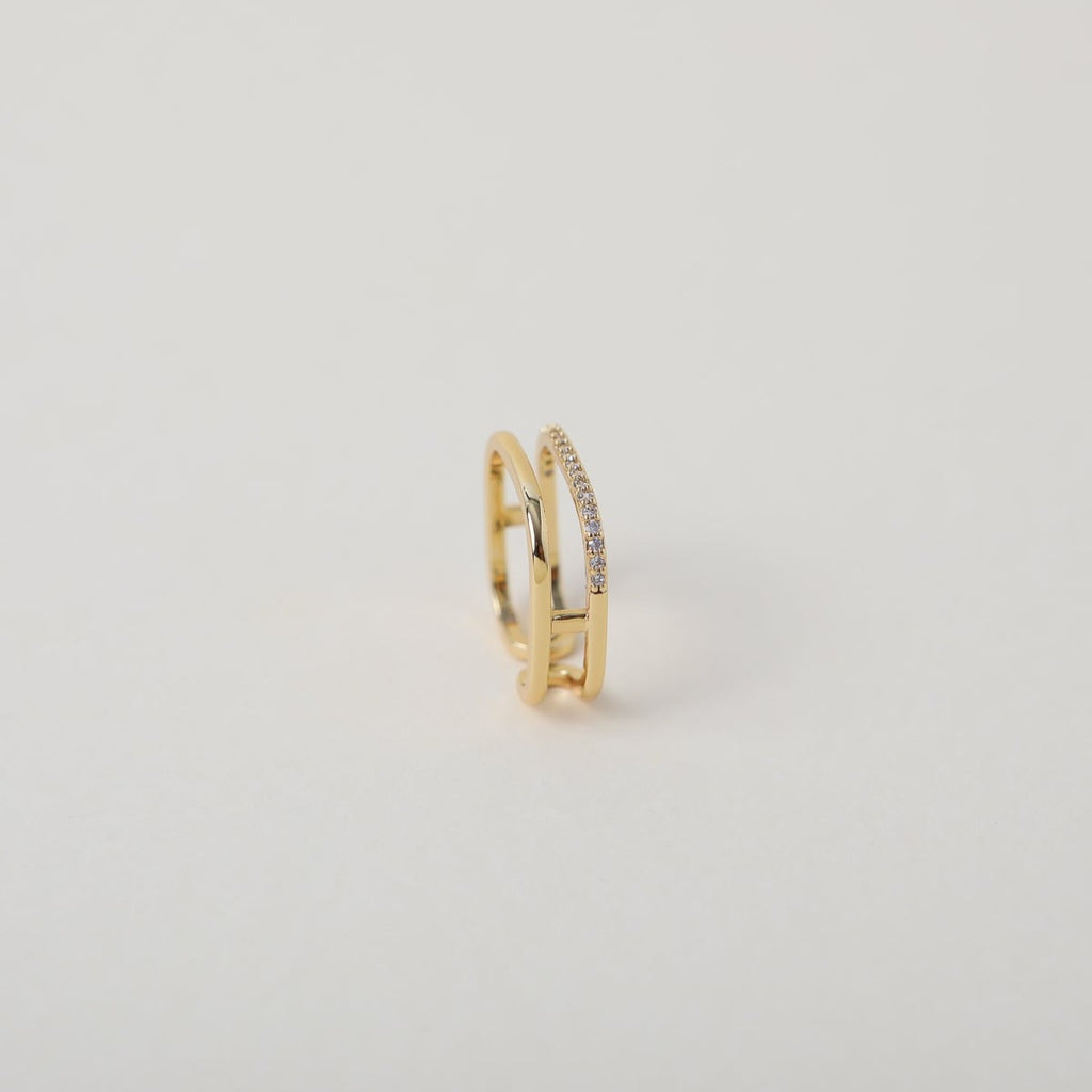 Square geometric shaped gold & crystal ring