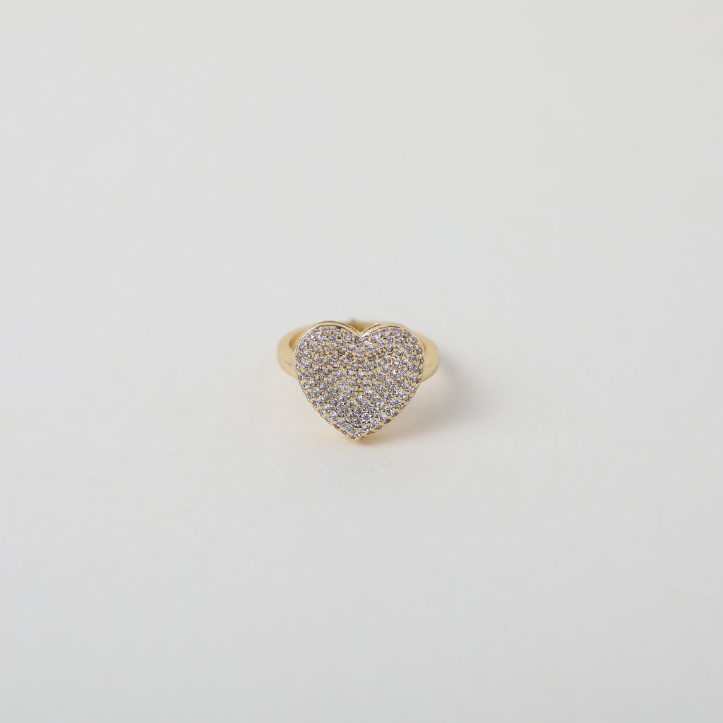 gold heart ring with pave set crystals