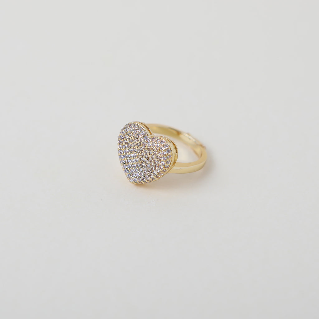 gold heart ring with pave set crystals