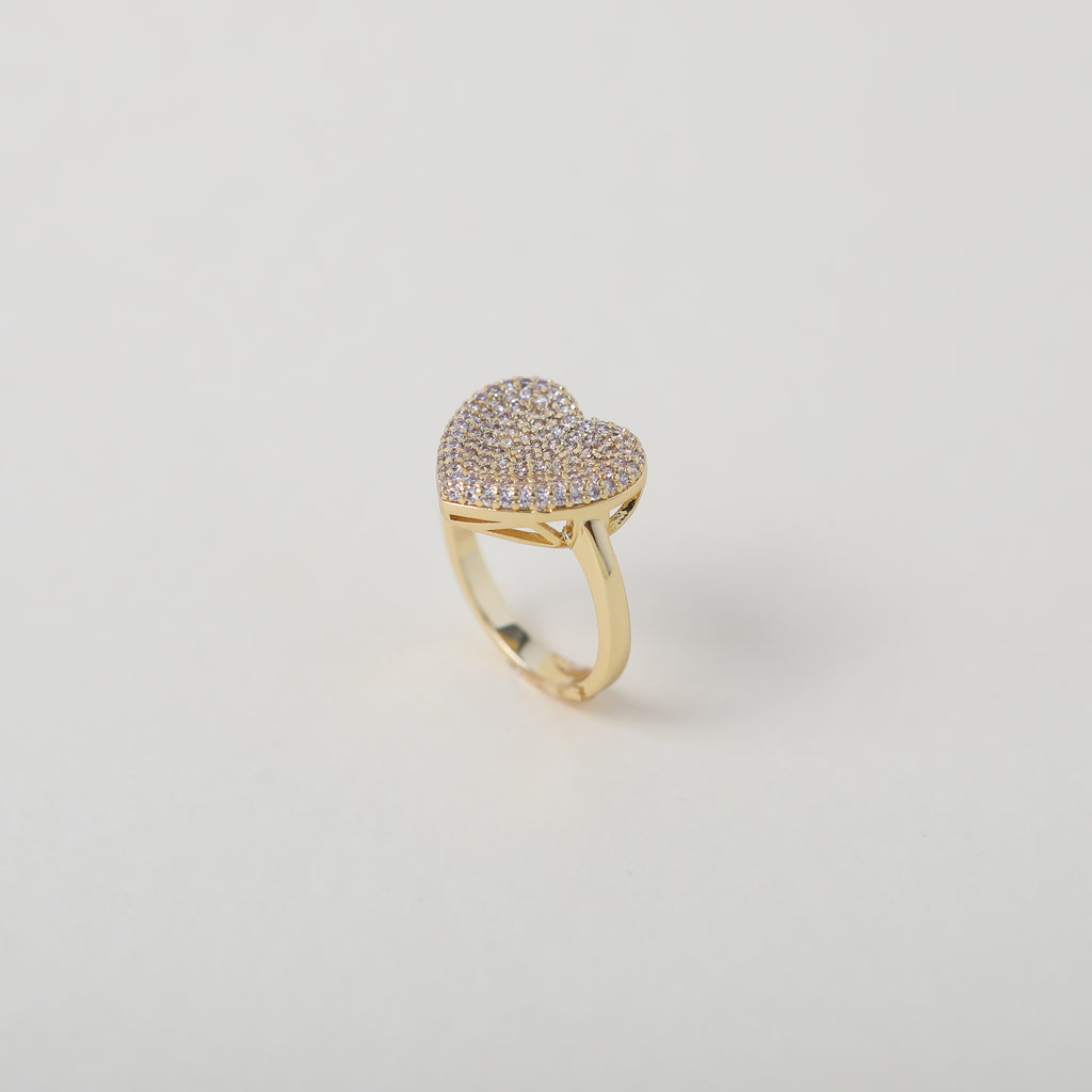 gold heart ring with pave set crystals