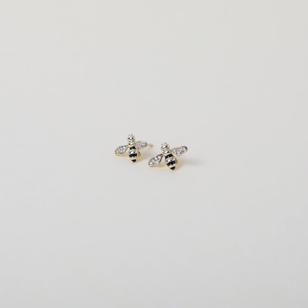 Gold and crystal accented honey bee stud earrings