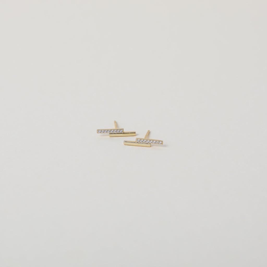 Gold & Crystal double bar minimalist earrings