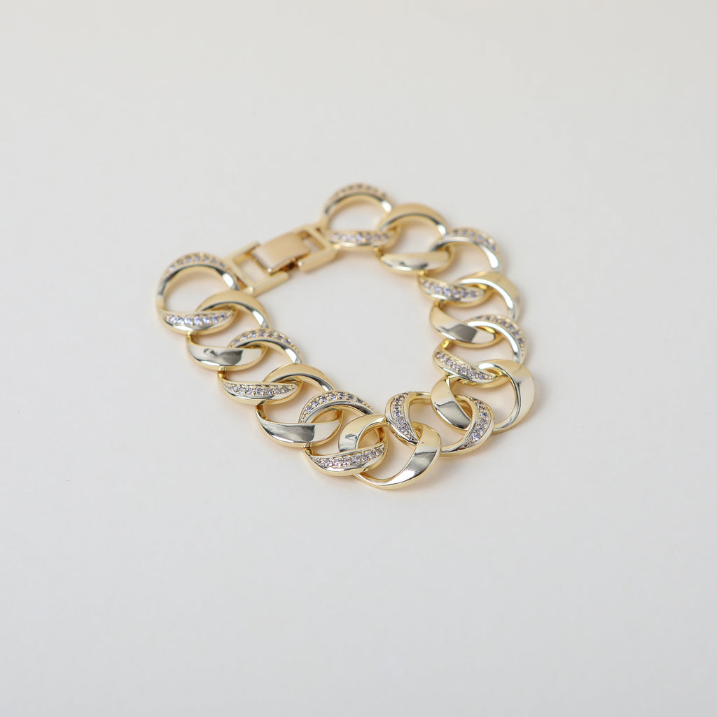 crystal accented chunky link gold bracelet