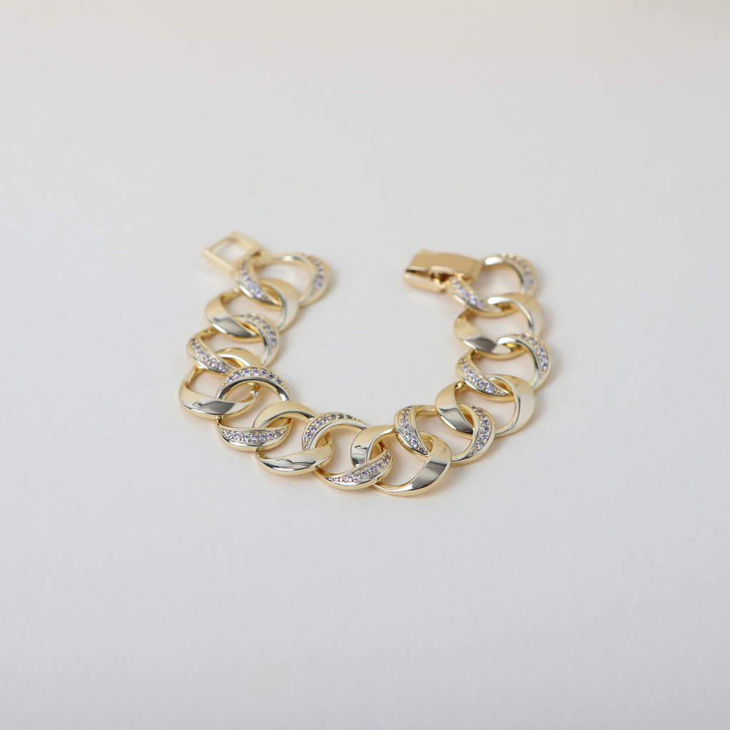 crystal accented chunky link gold bracelet
