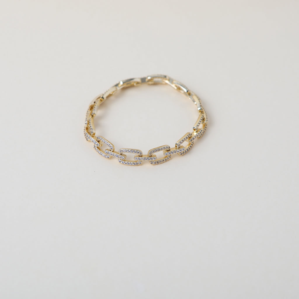 gold crystal embellished box link bracelet