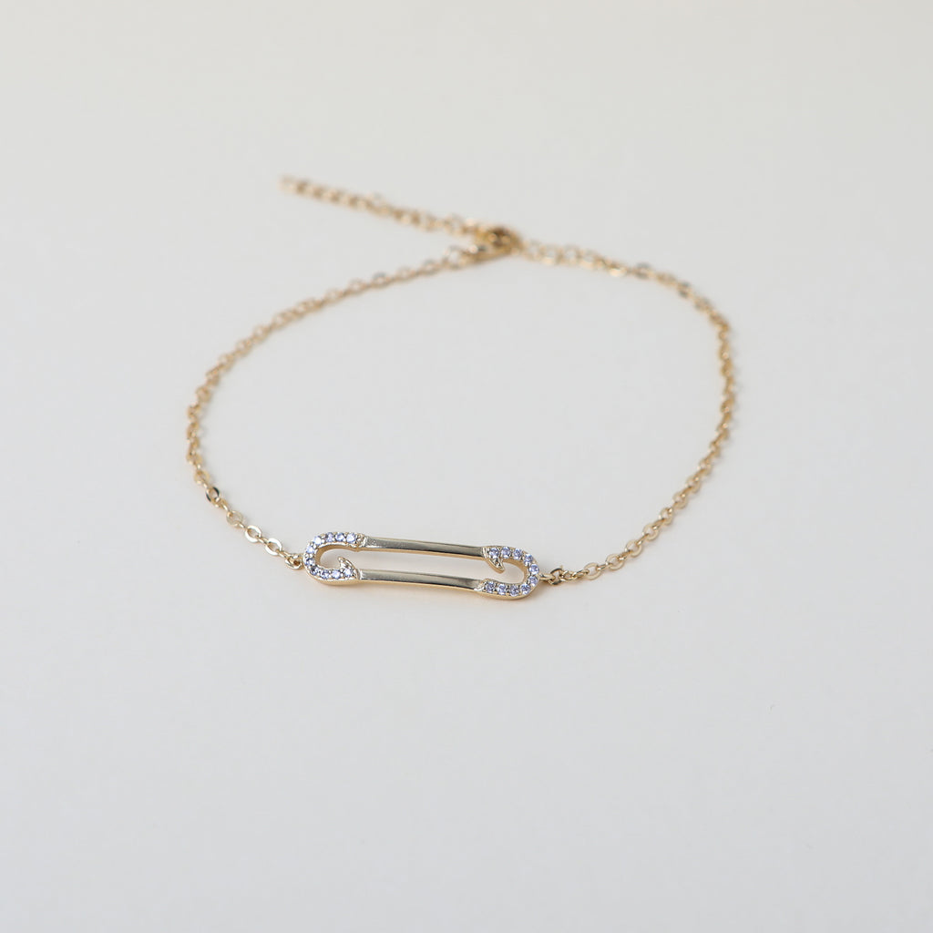 crystal accented gold paperclip bracelet