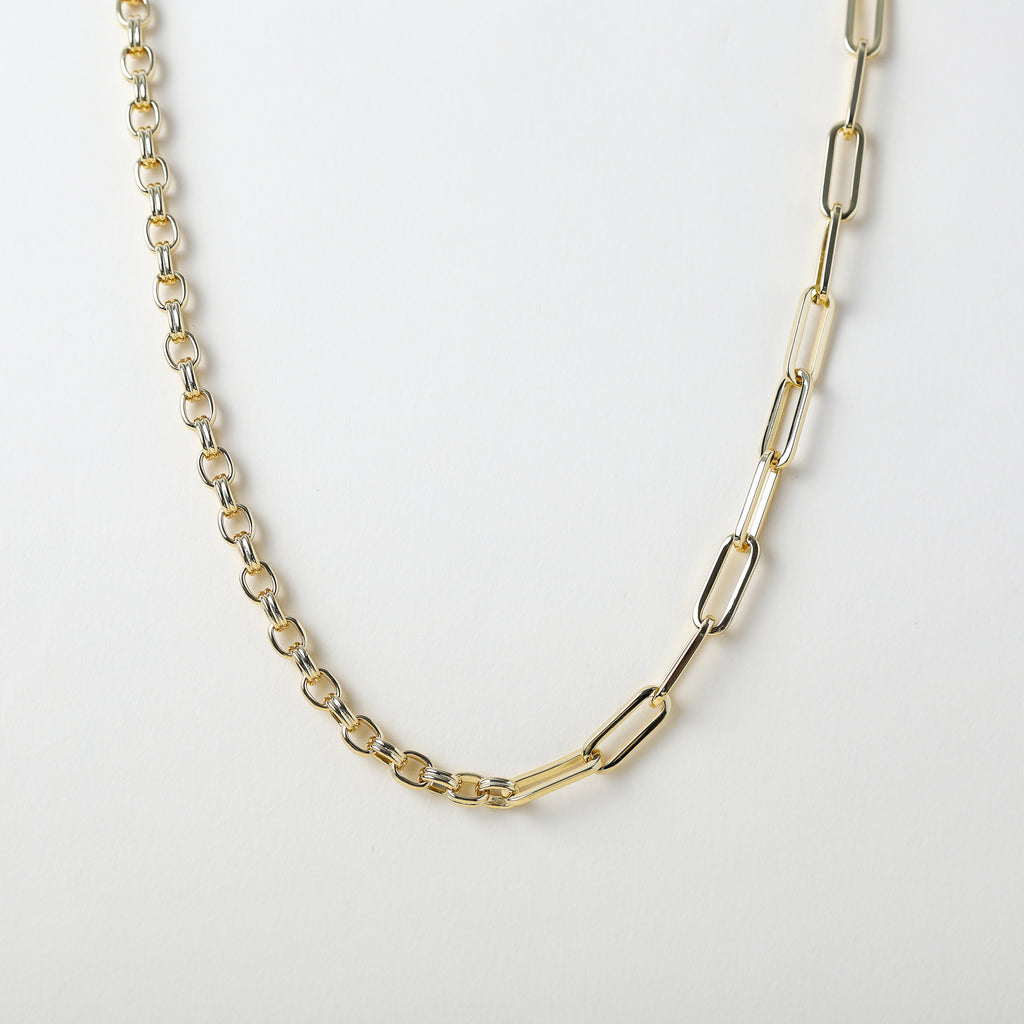 Gold parallel and paperclip link statement nbecklace