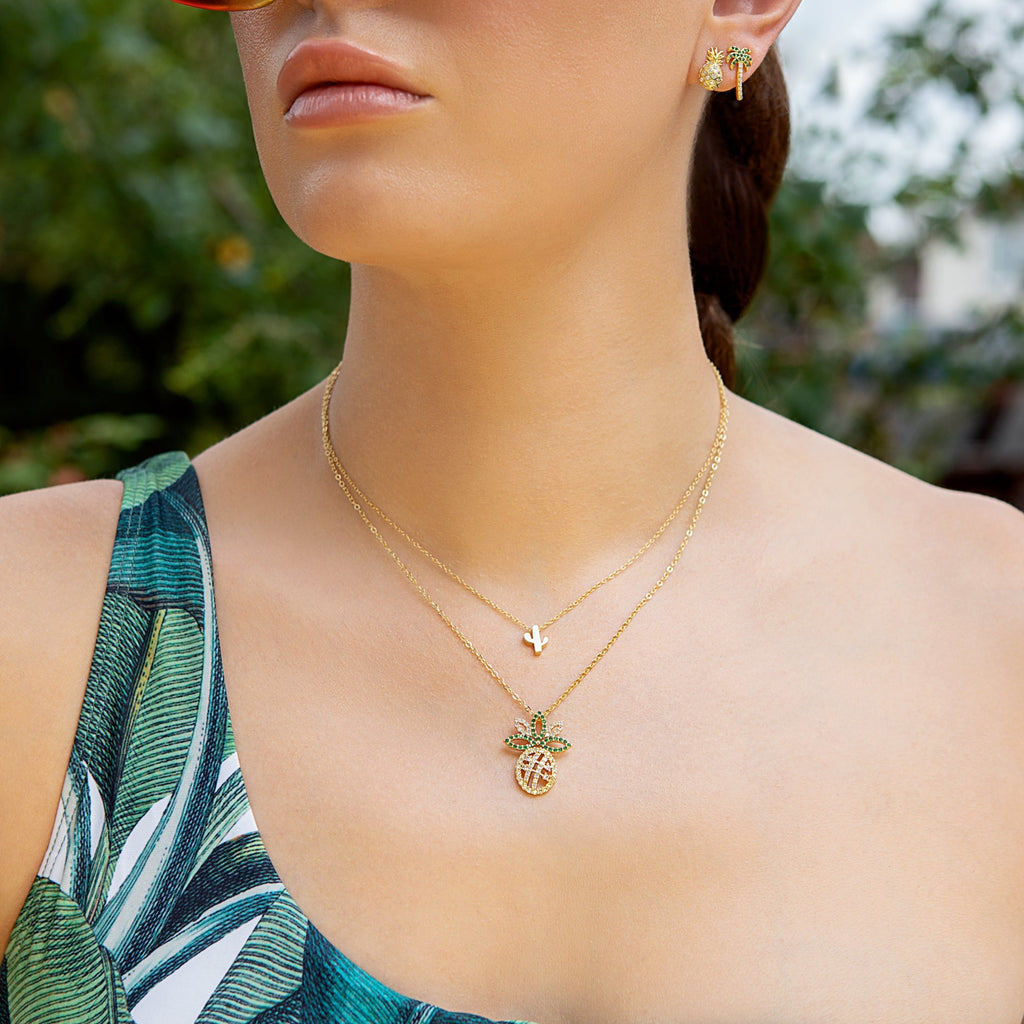 Crystal embellished pineapple pendent necklace